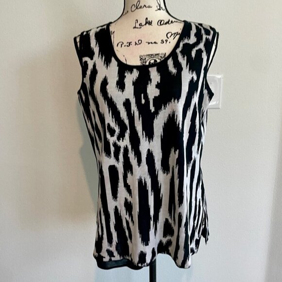 MING WANG ANIMAL PRINT MID LENGTH SCOOP NECK KNIT TANK TOP Sz M SOPHISTICATED - Picture 15 of 15